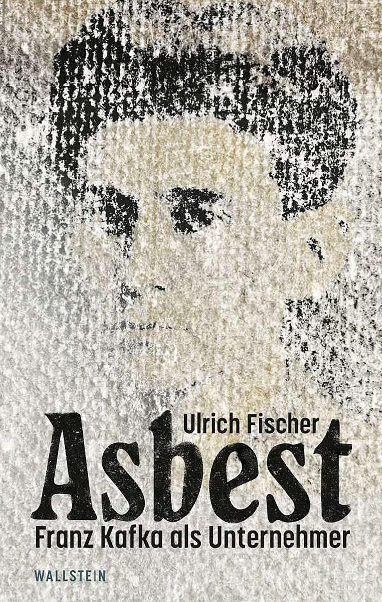 Cover des Buches "Asbest". Zu sehen ist die schematisierte Silhouette Franz Kafkas. Die Umrisse wirken wie auf Jute gedruckt. 