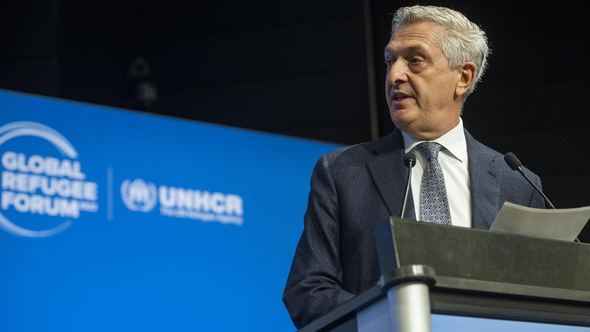 Genf: Filipo Grandi, Chef des UN-Flüchtlingshilfswerks (UNHCR), spricht am Eröffnungstag des Weltflüchtlingsforums des UN-Flüchtlingshilfswerks UNHCR.