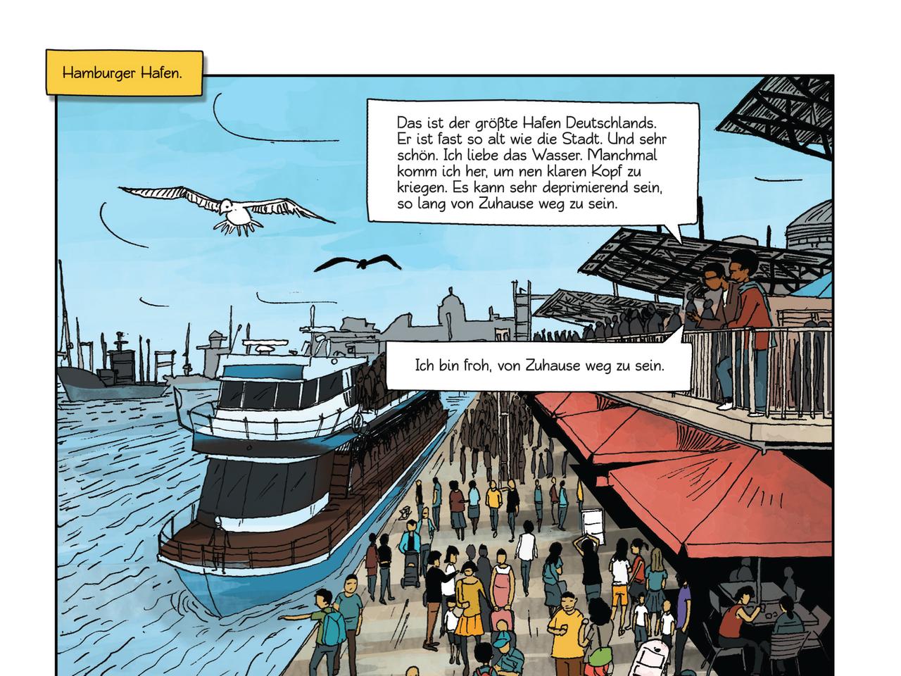 Auszüge aus der Graphic Novel "Lagos - Leben in Suburbia", mit Texten von Elnathan John und Illustrationen von Àlàbá Ònájin.