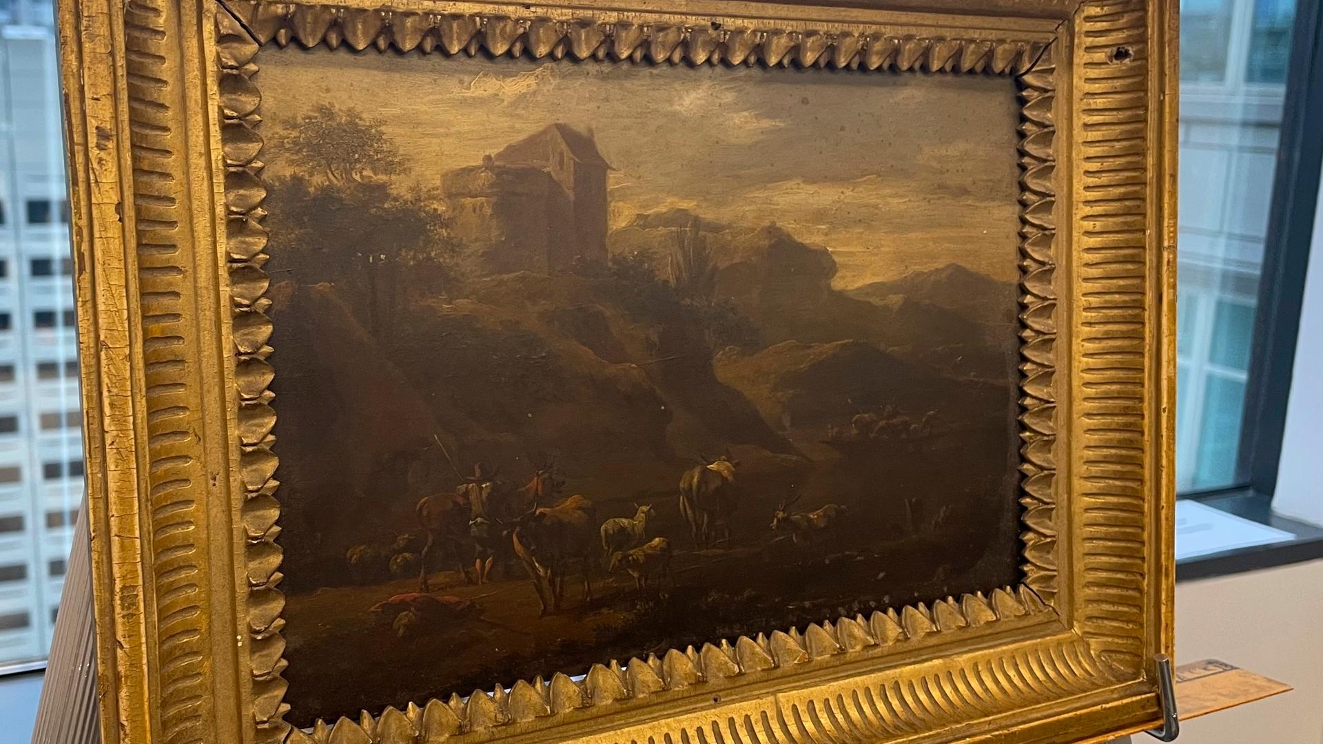 Zu sehen ist das Gemälde "Landschaft italienischen Charakters" des österreichischen Malers Johann Franz Nepomuk Lauterer.