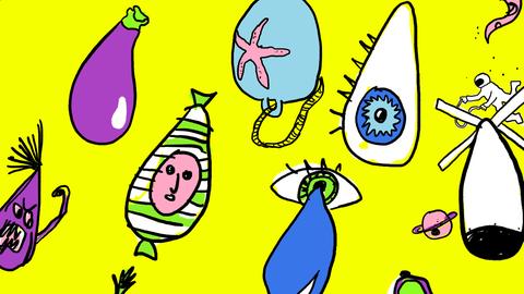 Illustration bunter doku drops vor gelbem Hintergrund. Illustration bunter doku drops vor gelbem Hintergrund.