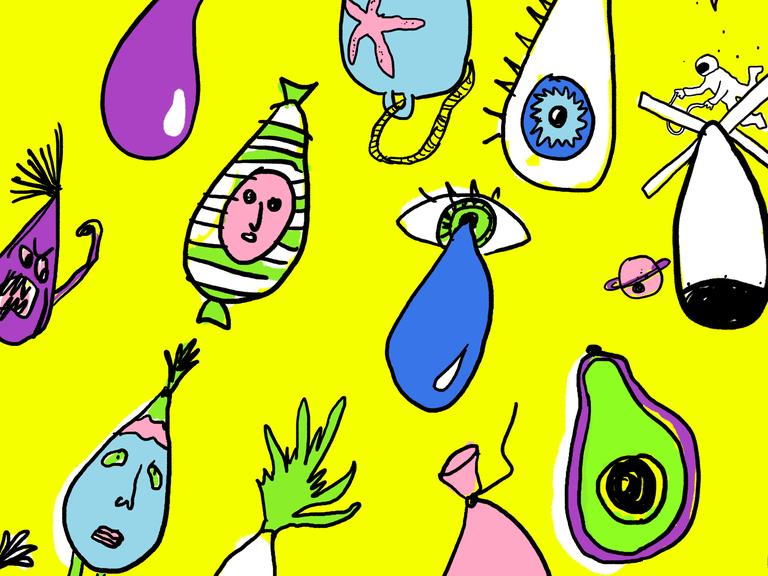 Illustration bunter doku drops vor gelbem Hintergrund.