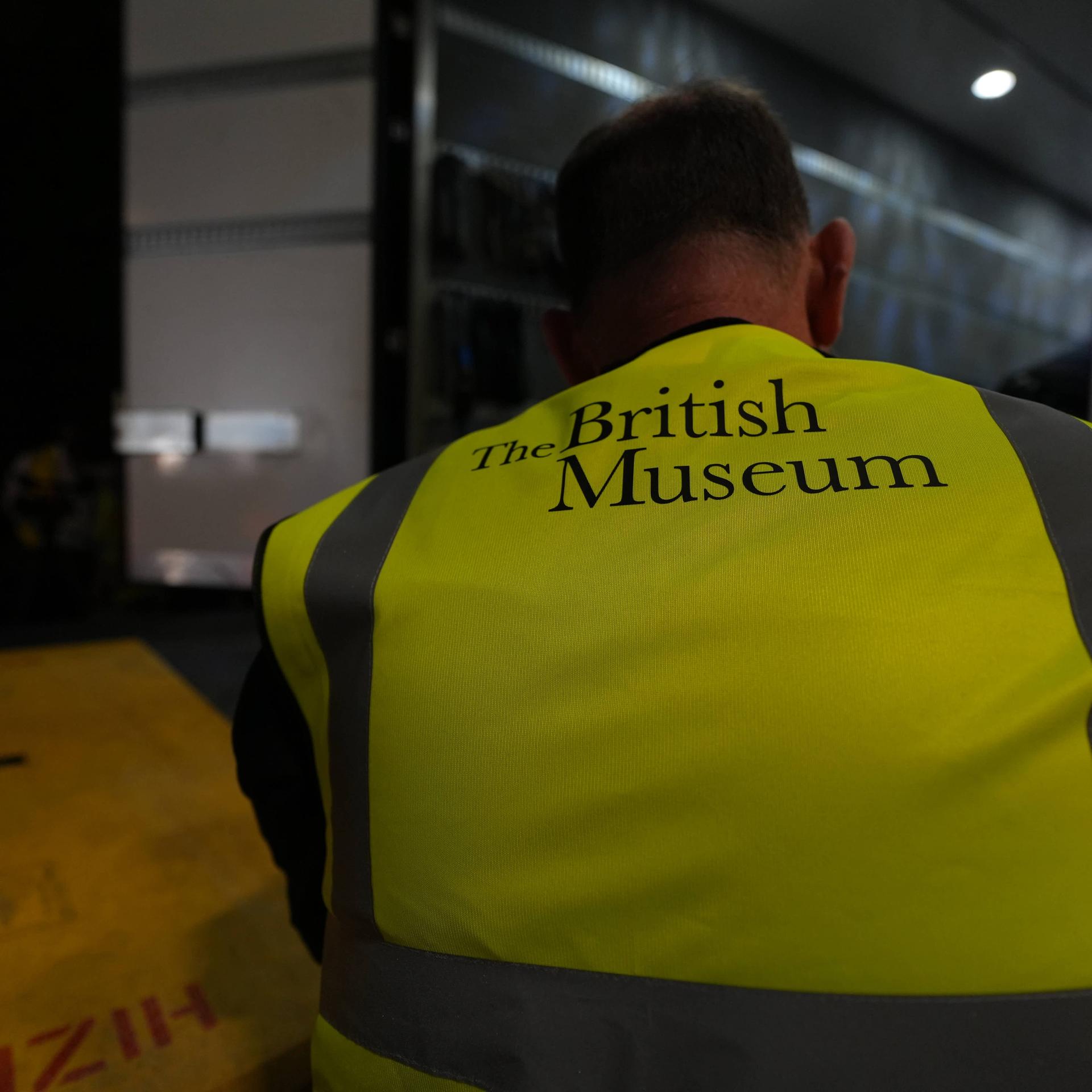 A British Museum worker unloads objects from a truck at the British Museum in London, Friday, July 10, 2026. (AP Photo/Kwiyeon Ha)