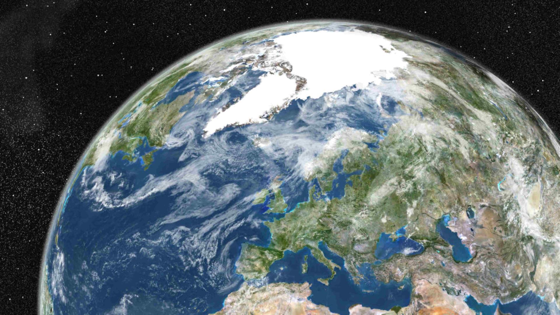 Satellitensicht auf die Erde, Blick auf Europa.