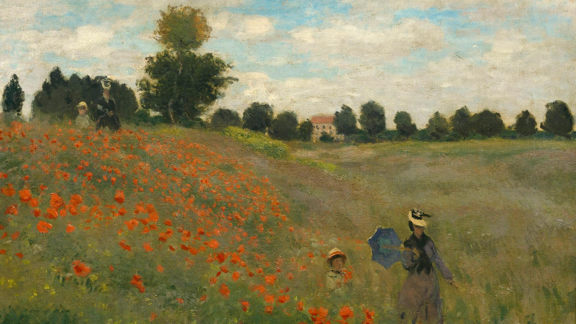 Das Ölgemälde "Mohnfeld bei Argenteuil" von Claude Monet zeigt eine Frau und ein Kind in einem Mohnfeld. Das Ölgemälde "Mohnfeld bei Argenteuil" von Claude Monet zeigt eine Frau und ein Kind in einem Mohnfeld.