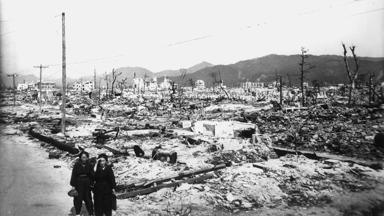 Das zerstörte Hiroshima in Trümmern im August 1945