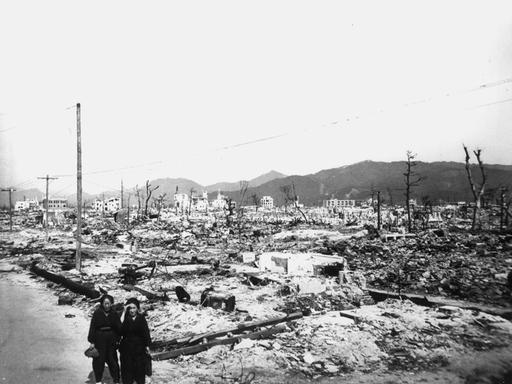 Das zerstörte Hiroshima in Trümmern im August 1945