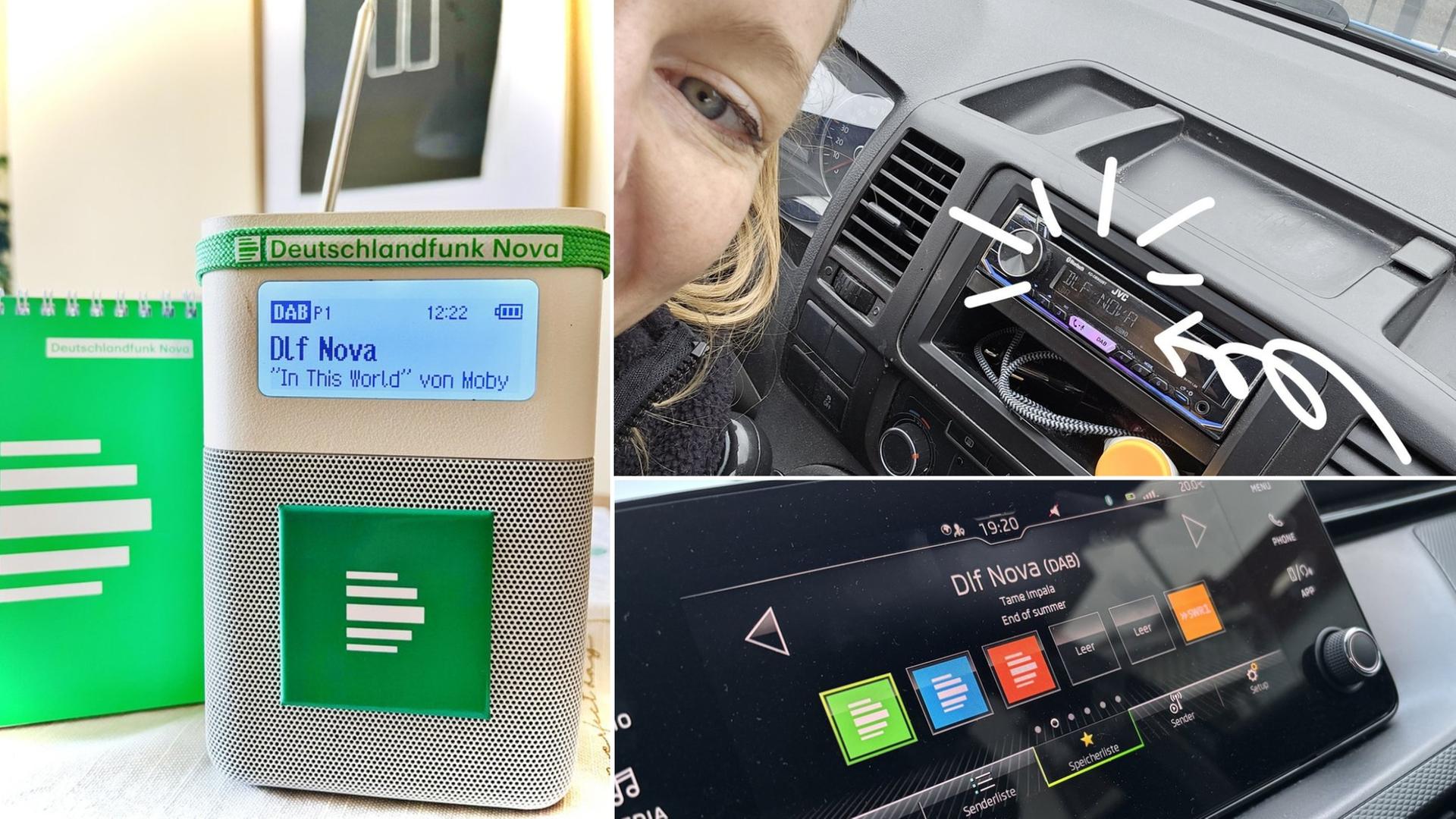 Collage aus drei eingesendeten Bildern von Hörerinnen und Hörern, zur Programmaktion "Nova auf die Eins"