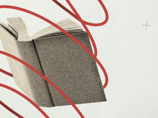 Illustration zum Recherche-Projekt China Science Investigation. Zu sehen ist ein Buch umringt von einem roten Band.