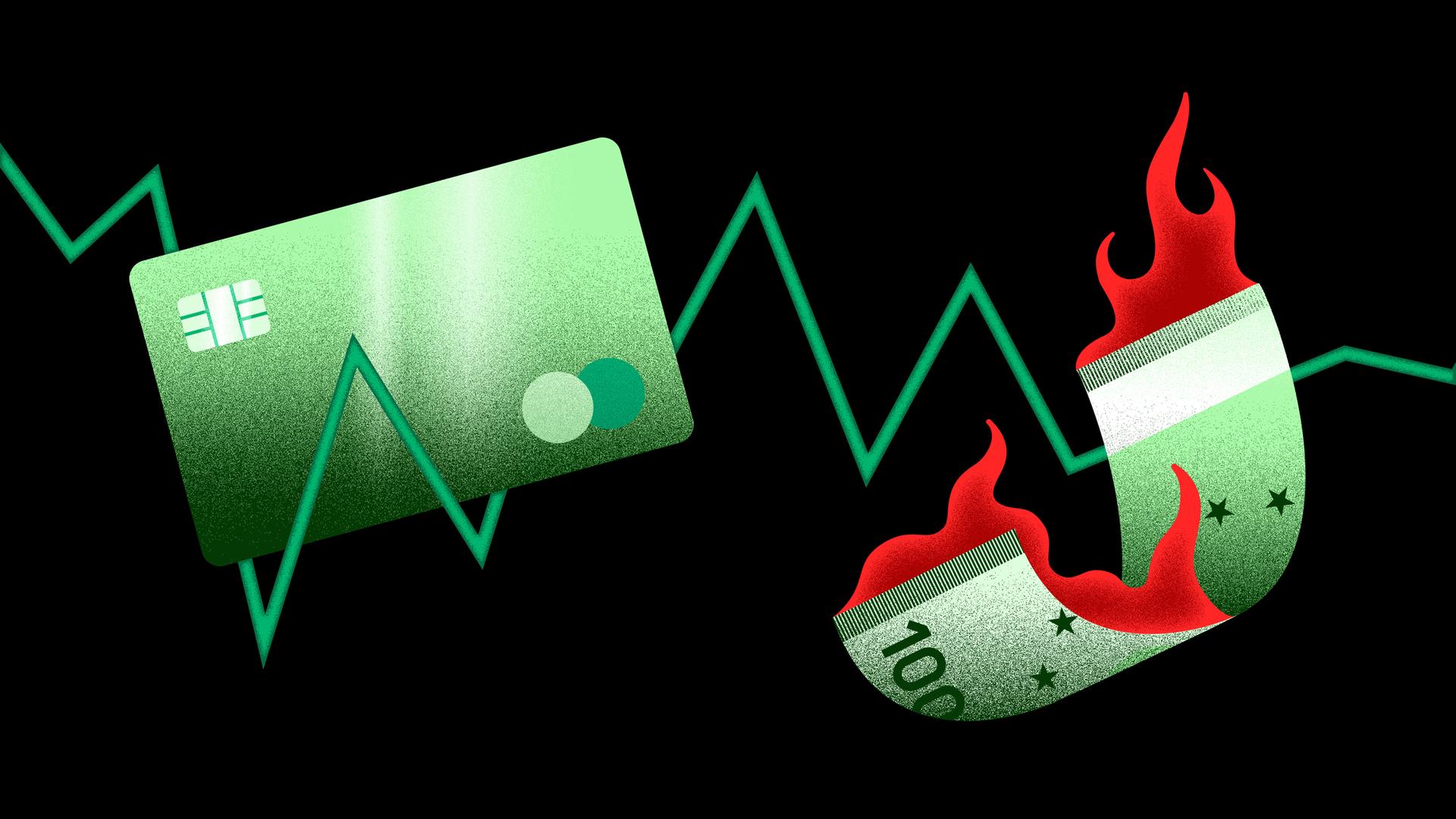 Grafik mit brennendem Geldschein