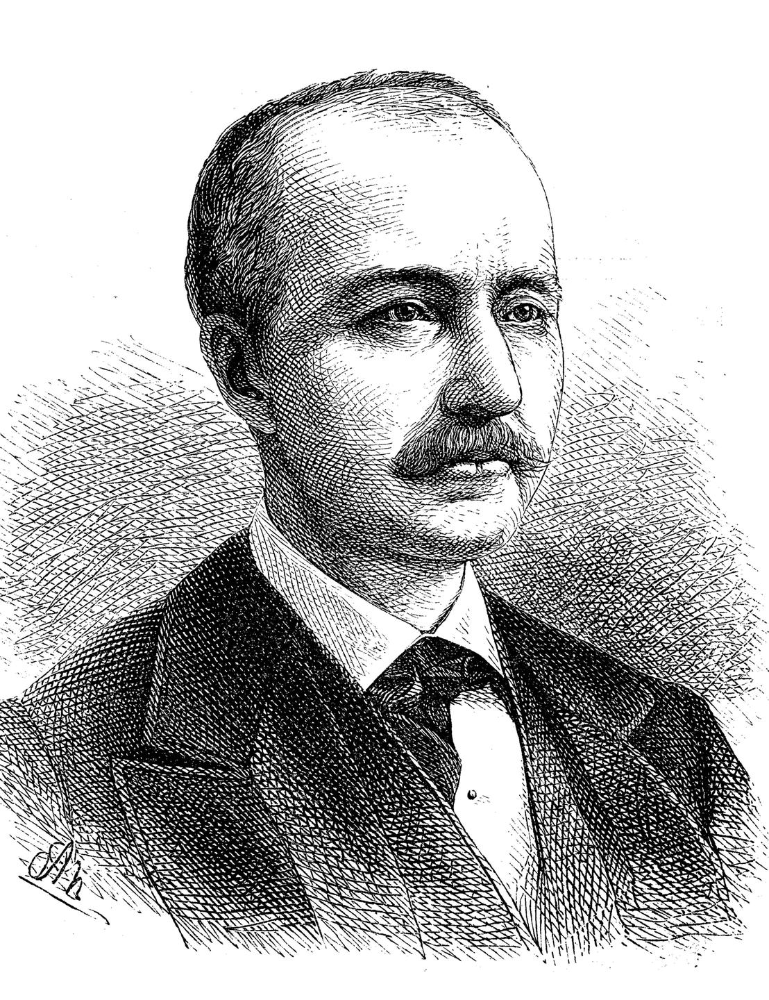 Eine Illustration zeigt den Archäologen Heinrich Schliemann (1822 - 1890).