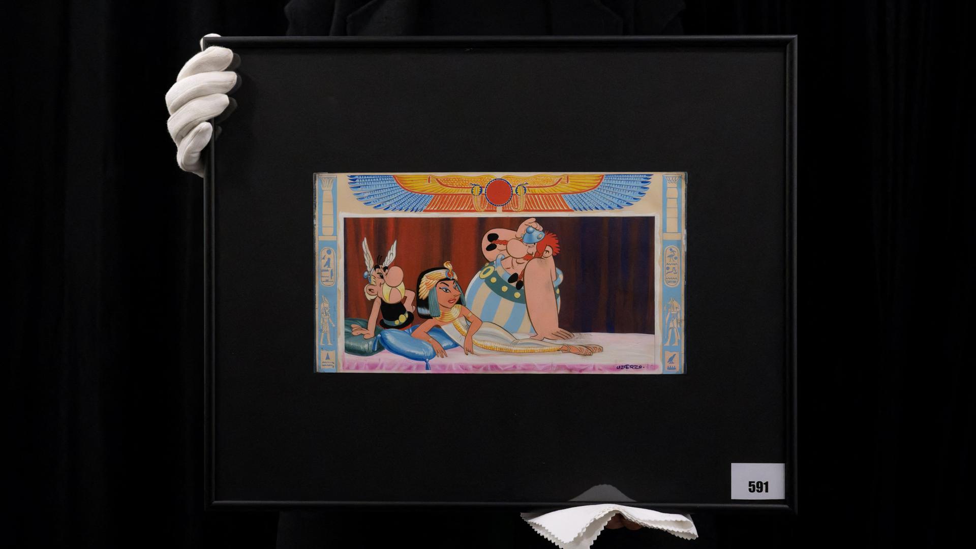 Das Original-Titelbild des Comics "Asterix und Kleopatra" vor der Versteigerung in einem Auktionshaus in Brüssel. Das Original-Titelbild des Comics "Asterix und Kleopatra" vor der Versteigerung in einem Auktionshaus in Brüssel.