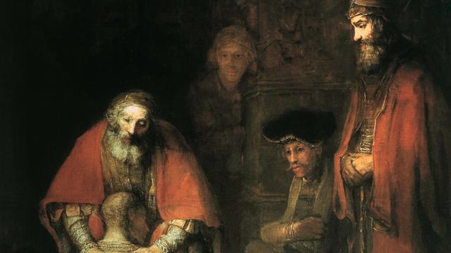 Das Gemälde basiert auf dem Gleichnis vom verlorenen Sohn im Lukas-Evangelium. Es zeigt den Vater, wie er sich seinem Sohn zuwendet, der mit dem Rücken zum Betrachter vor ihm kniet. Im Bild sind drei weitere Personen zu sehen.