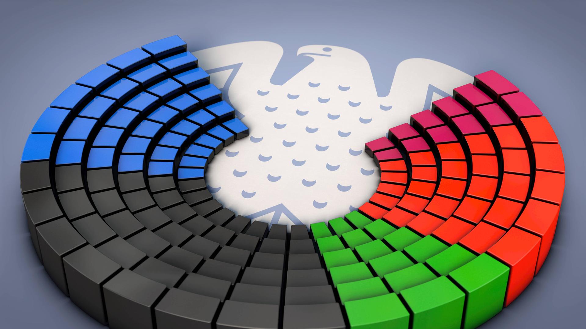 Zu sehen ist eine Grafik, die die Sitzverteilung im Bundestag nach der Bundestagswahl 2025 zeigt. Zu sehen ist eine Grafik, die die Sitzverteilung im Bundestag nach der Bundestagswahl 2025 zeigt.