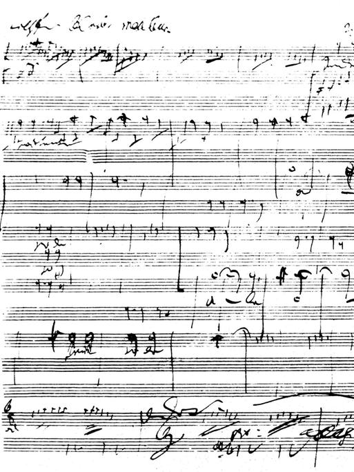 Skizzen der Partitur von Ludwig van Beethovens Neunter Sinfonie in D-Moll, Opus 125, letzter Satz.