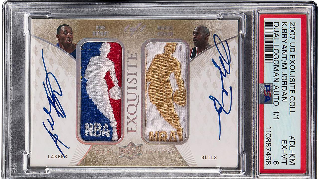 Eine NBA-Sammelkarte mit den Autogrammen von Michael Jordan und Kobe Bryant 