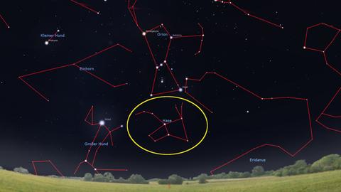 Sternbild des Hasen als Zeichnung im Nachthimmel