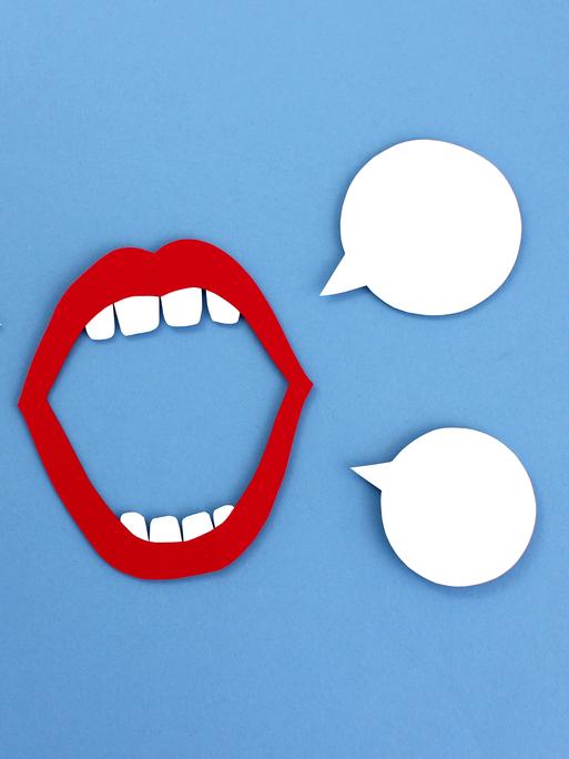 Roter Mund mit Sprechblasen als Papier-Illustration Roter Mund mit Sprechblasen als Papier-Illustration