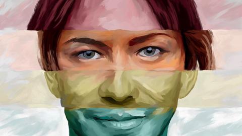 Illustration eines aus verschiedenen Gesichtsteilen zusammengesetzten Portraits