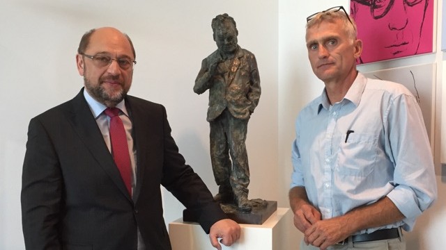 SPD-Kanzlerkandidat Martin Schulz (l.) im Gespräch mit Frank Capellan (Dlf)