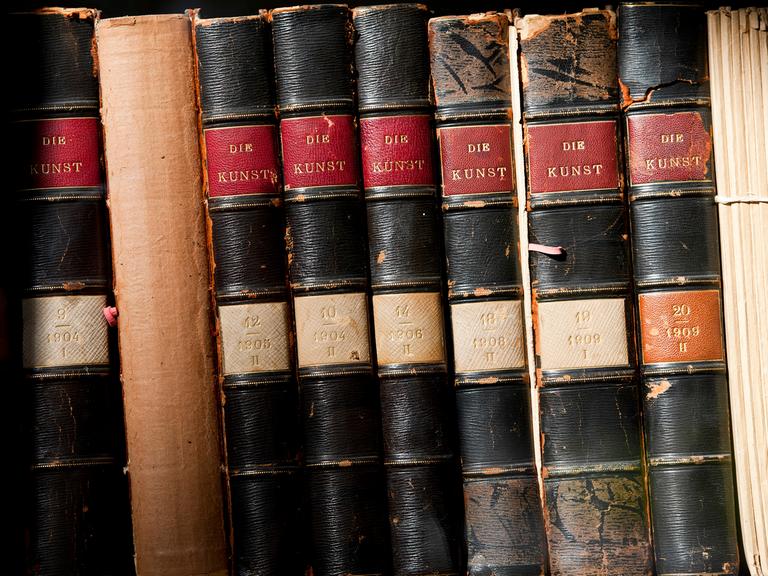 Antiquarische Bücher im Regal eines Antiquariats