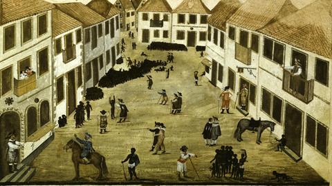 Zacharias Wagner: Sklavenmarkt in Fort Maurits, entstanden zwischen 1634 und 1637 in der damaligen Kolonie Niederländisch-Brasilien