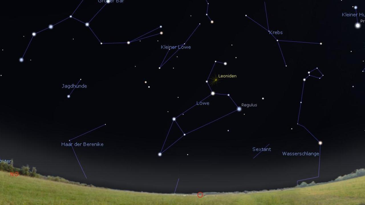 Die Sternschnuppen der Leoniden zeigen sich in der zweiten Nachthälfte am Osthimmel