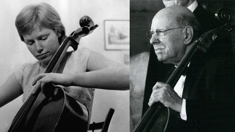 Die Cellistin Jacqueline du Pré und ihr berühmter Lehrer Pablo Casals (v.l.)