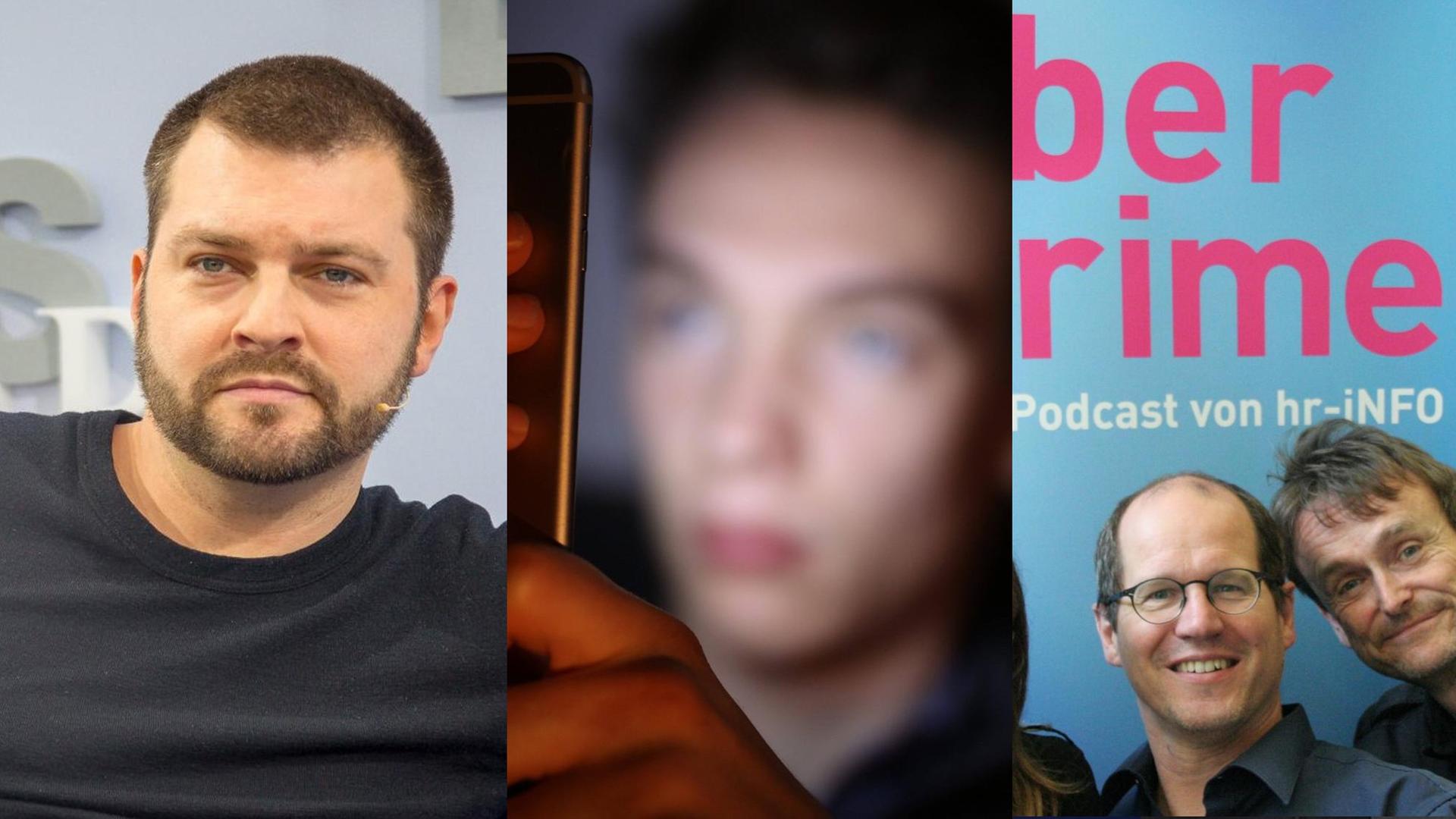 Rechts: Der Satiriker Christian Brandes alias Schlecky Silberstein wird nach einem Satire-Dreh massiv bedroht. (imago ) Mitte: "Onlineaktivitäten werden bevorzugt und alles andere kann so weit in den Hintergrund treten, dass man sich darin völlig verliert", sagt Hans-Jürgen Rumpf (imago stock&people/ Stefan Arend) Rechts: Podcasts wie "Cybercrime" vom hr sind auch fürs traditionelle Radioprogramm eine Bereicherung. (hr)