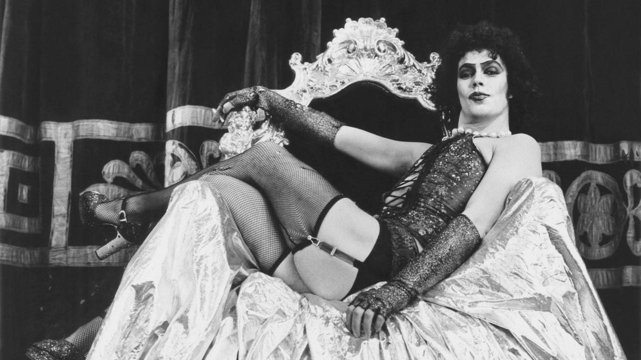 Tim Curry in Strapsen in "The Rocky Horror Picture Show", 1975.