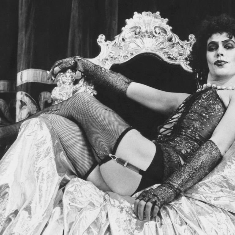 Tim Curry in Strapse in "The Rocky Horror Picture Show", 1975.