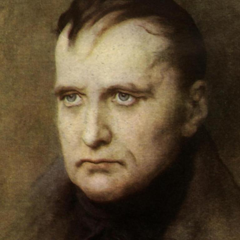 Ein Gemälde Napoleons, er sieht mit ernstem Blick am Betrachter vorbei