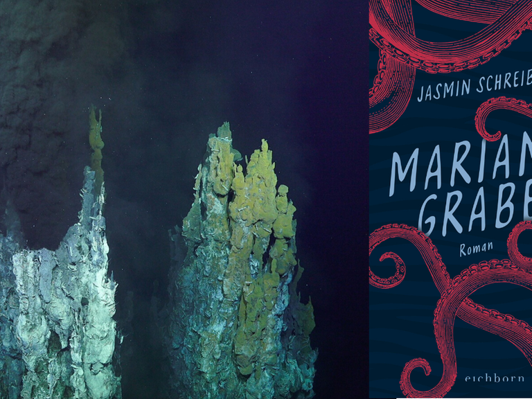 Jasmin Schreiber: „Marianengraben“ und im Hintergrund der Marianengraben im Pazifik