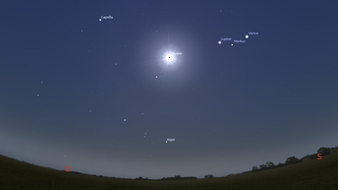 Anblick der verfinsterten Sonne am 25. Mai 2142 vom selben Beobachtungsort aus 