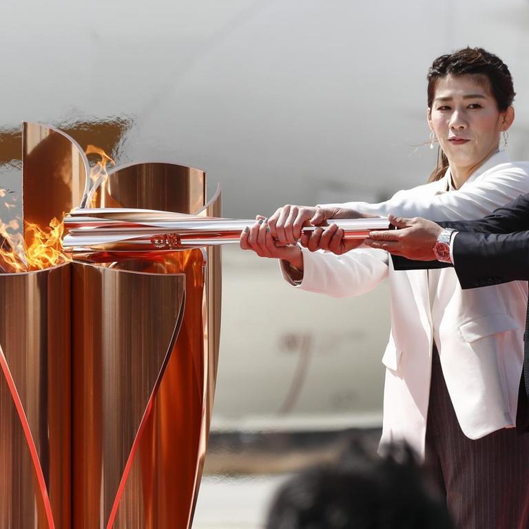 Ankunft des olympischen Feuers in Matsushima in Japan