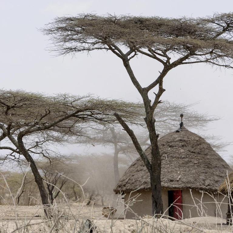 Windhose vor traditioneller Strohhütte in Äthiopien. (Symbolbild)