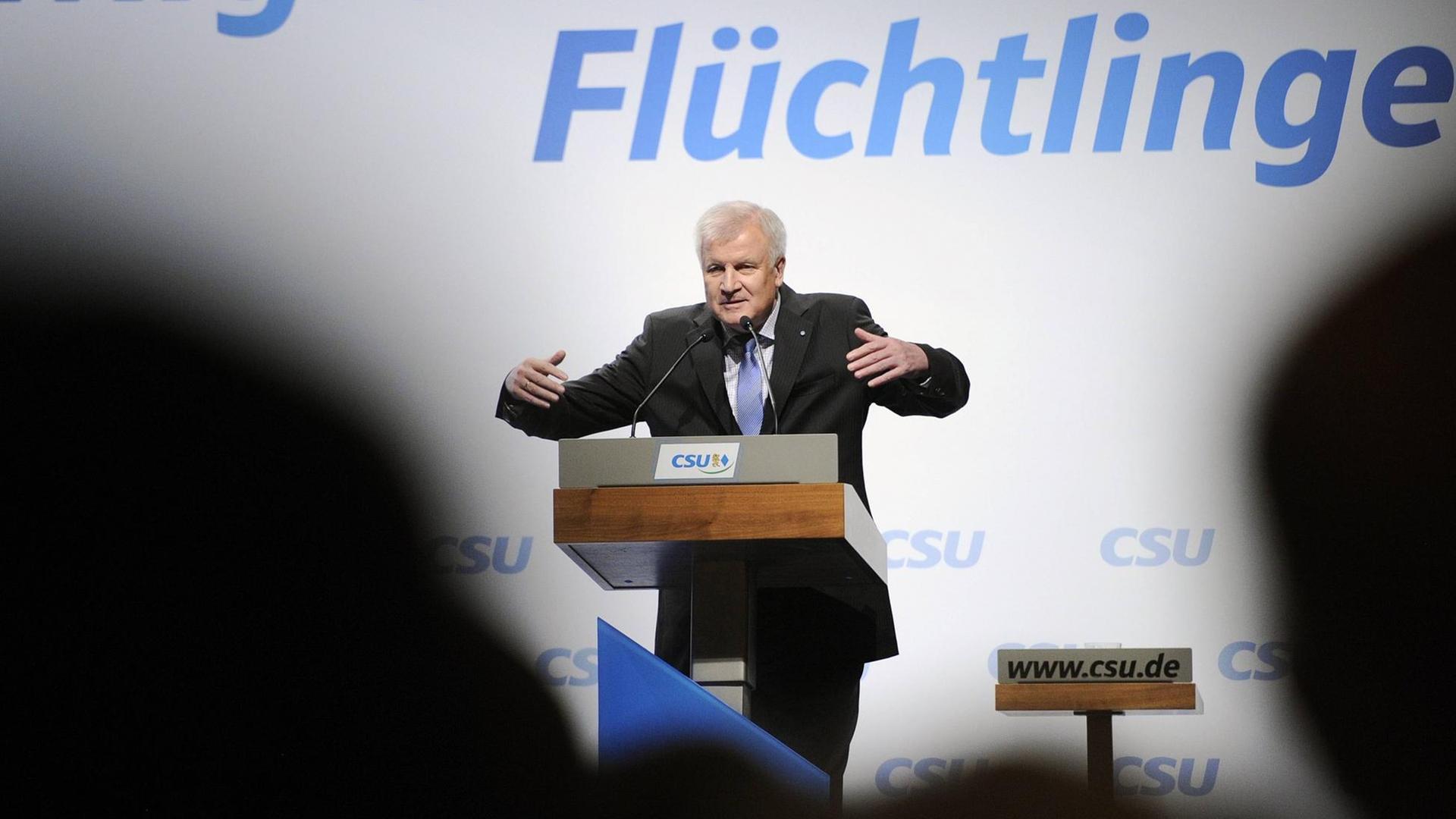 Bayerns Ministerpräsident Horst Seehofer gestikuliert am Rednerpult.