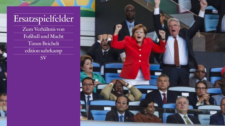 Hintergrundbild: Ehrentribüne - Germany vs Argentina - Sepp Blatter, Dilma Rousseff, Angela Merkel, Vladimir Putin, Joachim Gauck, Jim Boyce, Prinz Ali Bin Al Hussein, Ali Bongo Ondimba, Viktor Orban, - DEUTSCHLAND - ARGENTINIEN 1-0 am 13.07.2014 im Maracana Stadion von Rio de Janeiro. Vordergrund: Buchcover