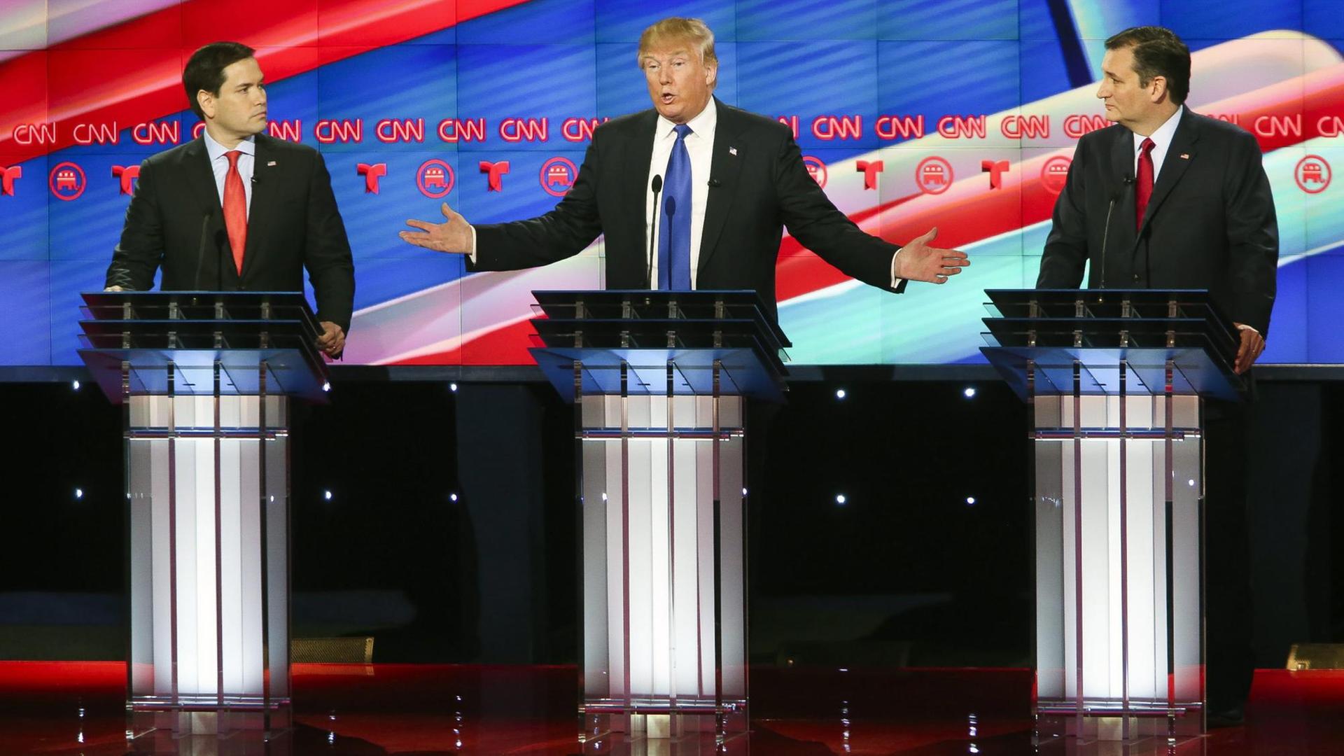 Marco Rubio, Donald Trump und Ted Cruz (v.l.) bei einer TV-Debatte