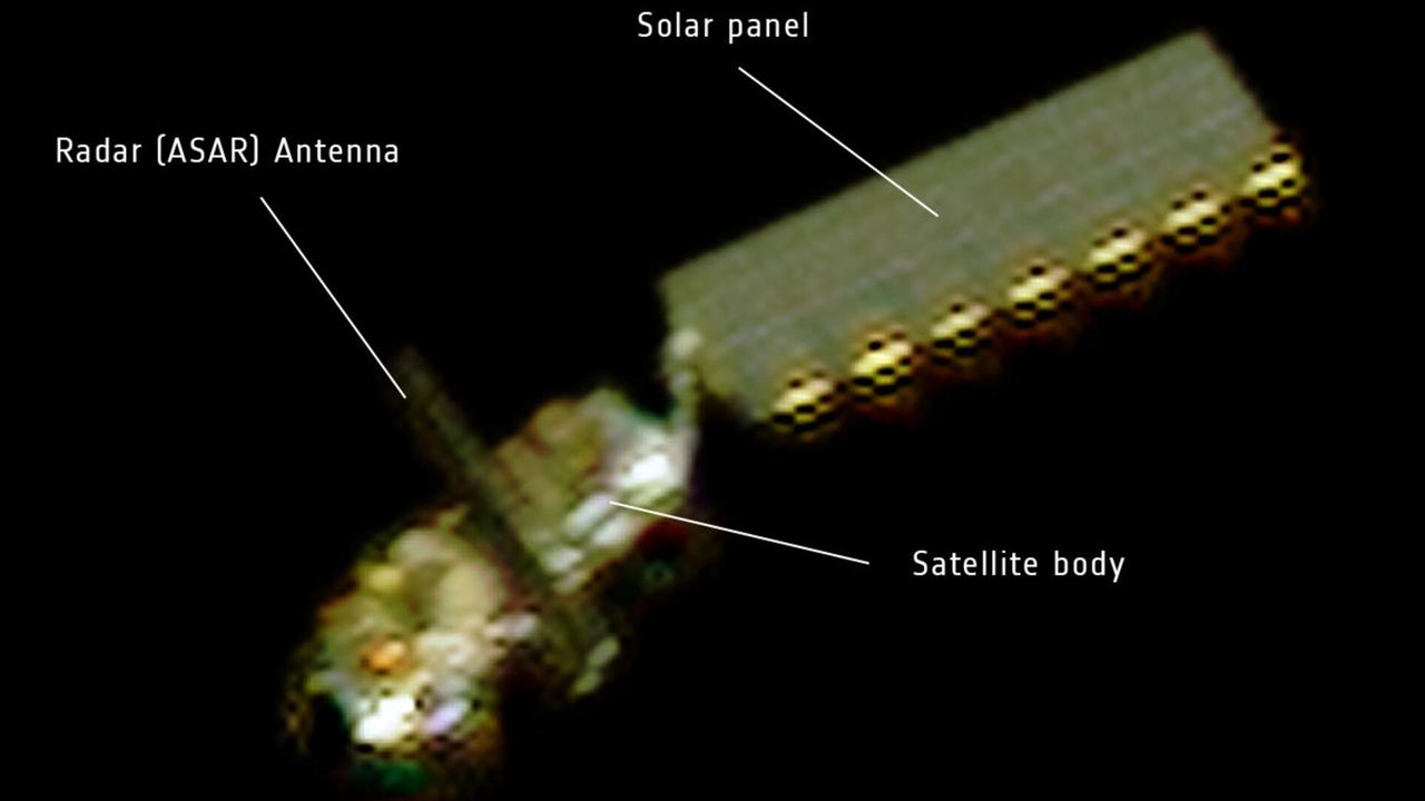 Der ESA-Satellit Envisat, aufgenommen von einem französischen Pleiades-Satelliten, ist 2012 ausgefallen und kreist seither als Müll um die Erde