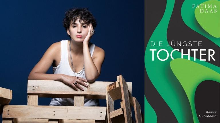 Fatima Daas: "Die jüngste Tochter" Zu sehen sind die Autorin und das Buchcover.
