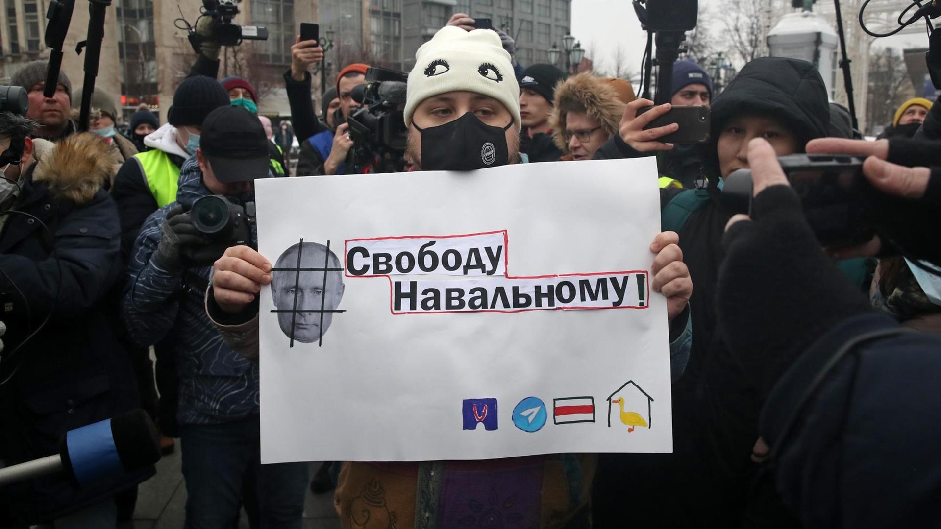 Demonstration in Moskau gegen Russlands Präsidenten Wladimir Putin und für den inhaftierten Oppositionellen Alexej Nawalny.