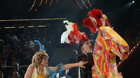 Das Komiker-Duo Ursus & Nadeschkin tritt am 6.12.2002 bei der Generalprobe zu "Stars in der Manege" im Münchner Circus Krone auf.