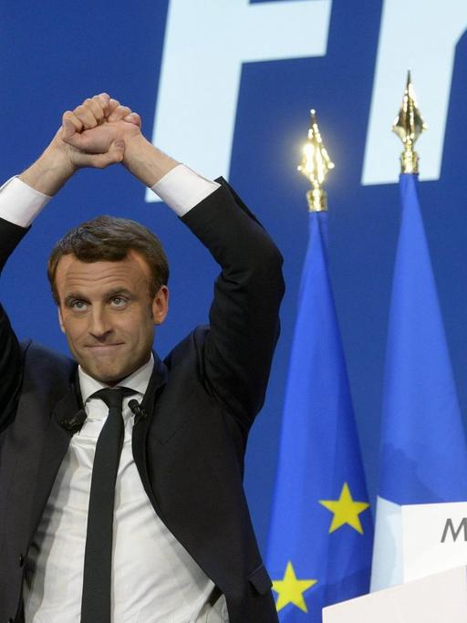 Emmanuel Macron nach der Bekanntgabe des Wahlergebnisses der ersten Wahlrunde um die französische Präsidentschaft.