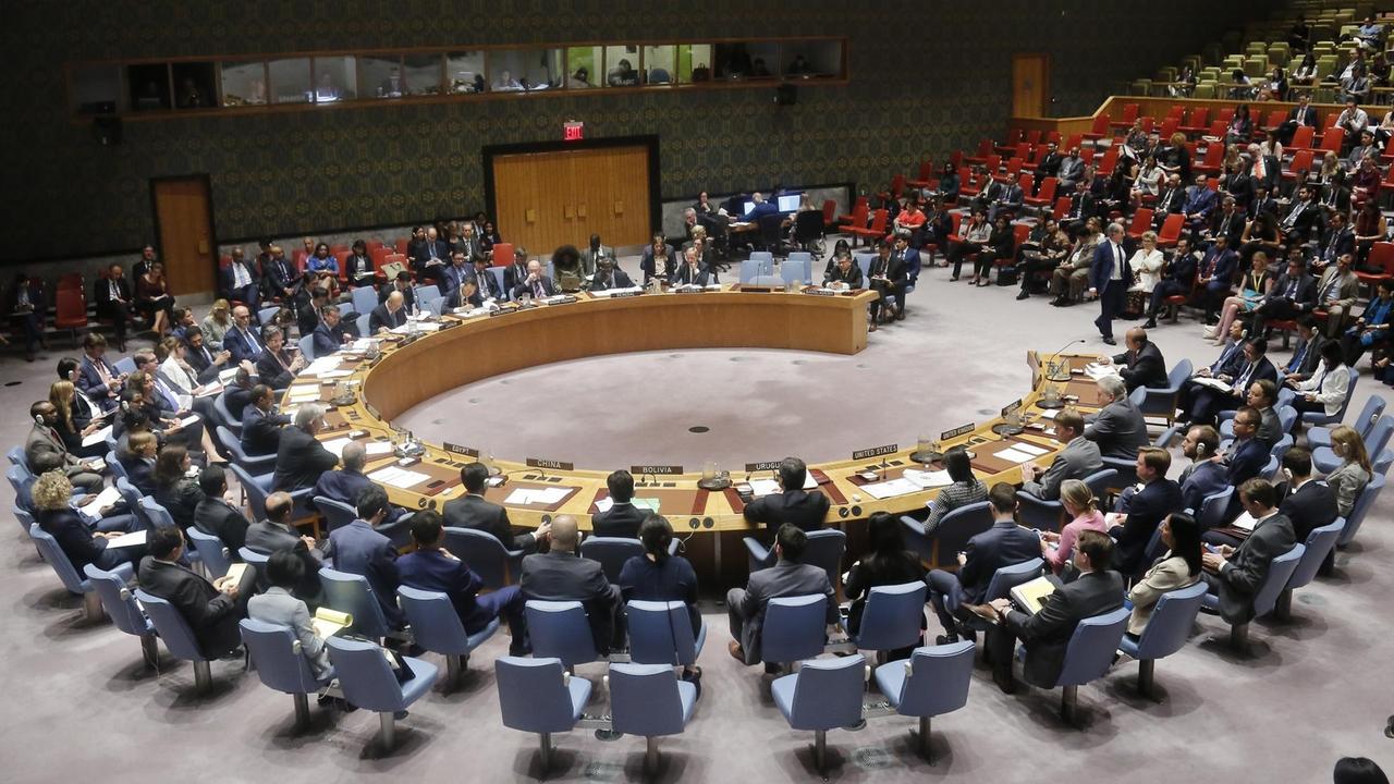 Der UN-Sicherheitsrat spricht am 28.09.2017 im UN-Hauptquartier in New York/USA über die Rohingya-Krise