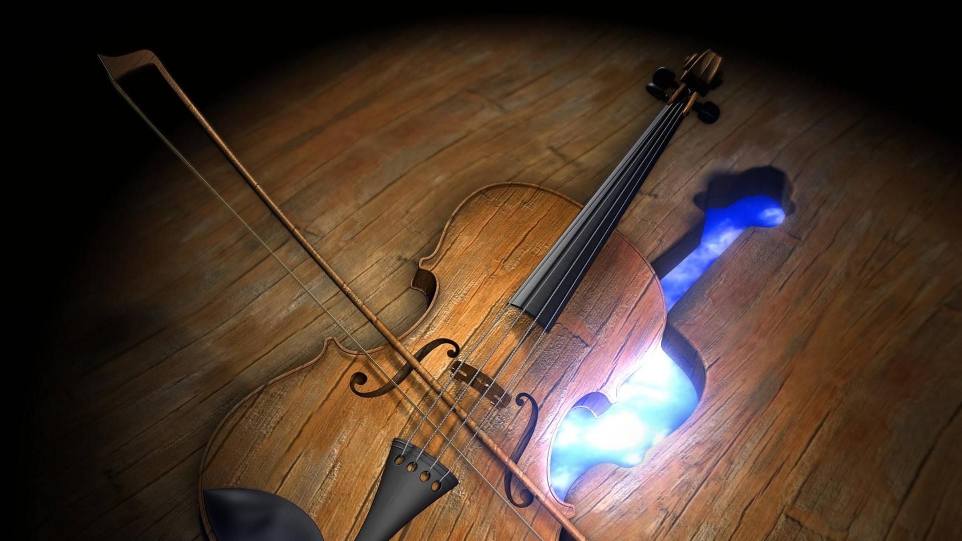 Violine, Illustration von Gregor Hartmann - Violin leaving mold in wooden floor, illustration *** violin, illustration by Gregor Hartmann violin leaving mold in wooden floor, illustration