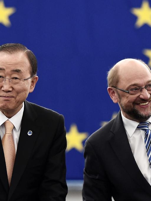 UNO-Generalsekretär Ban Ki Moon und EU-Parlamentspräsident Martin Schulz.
