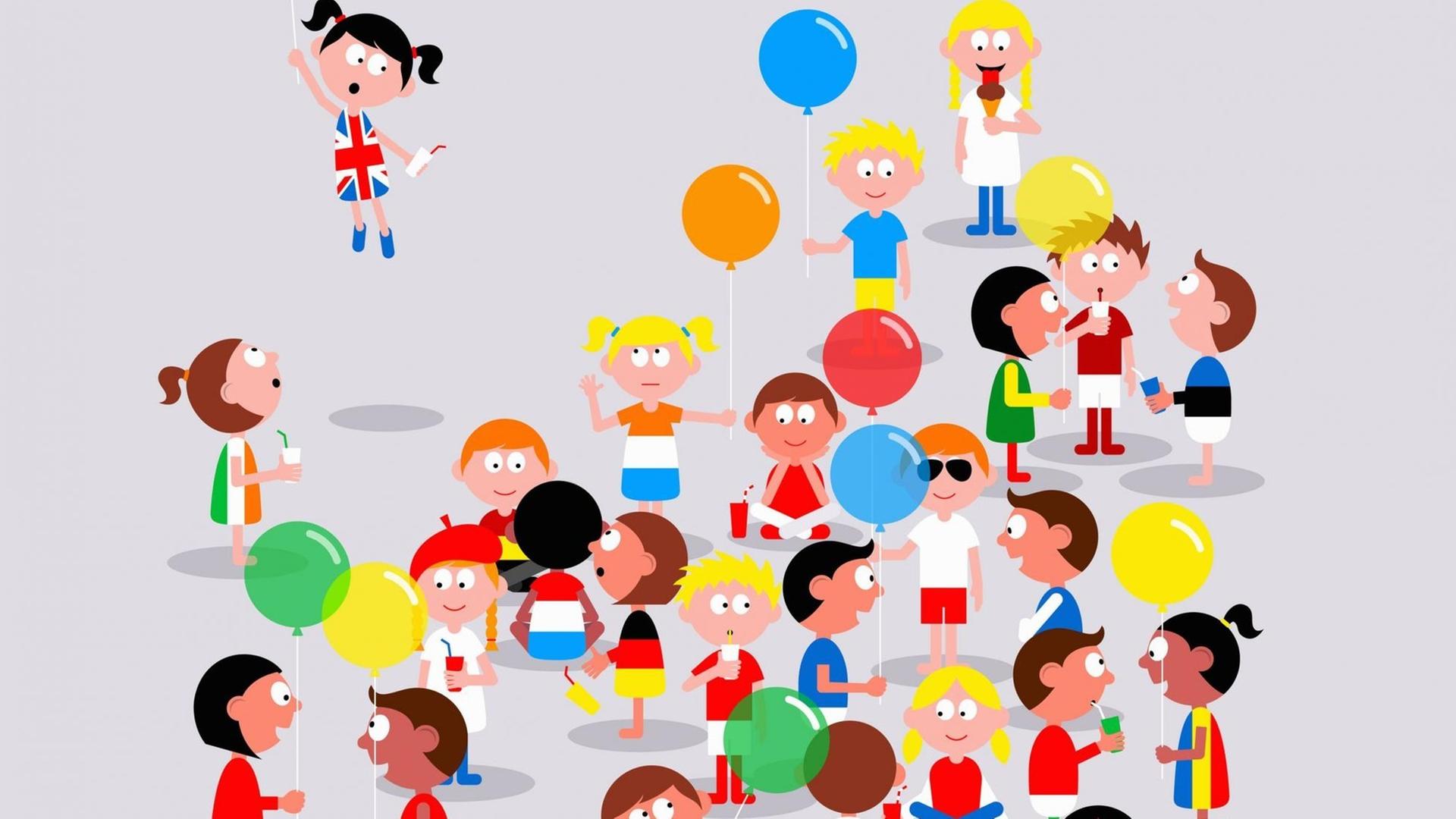 Britisches Kind verlässt europäische Kinder, die zusammen spielen