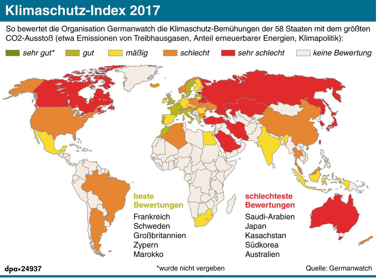 Weltkarte zum Klimaschutz-Index 2017