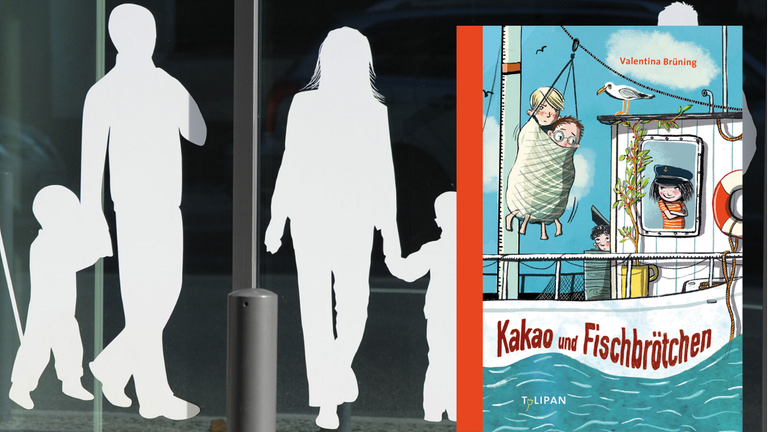 Valentina Brünings Buch "Kakao und Fischbrötchen" und eine Patchworkfamilie im Hintergrund